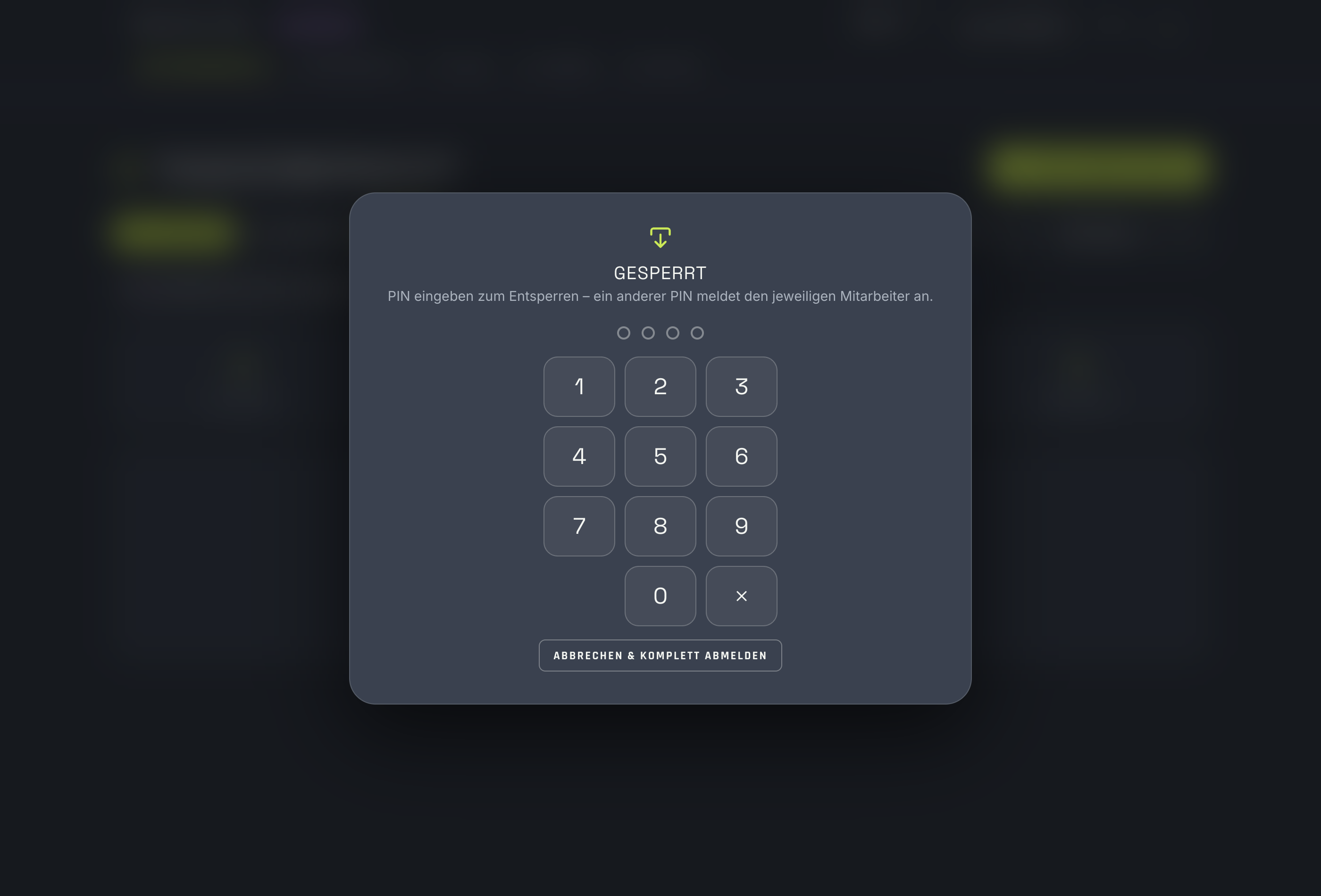 Bildschirmsperre mit PIN-Pad